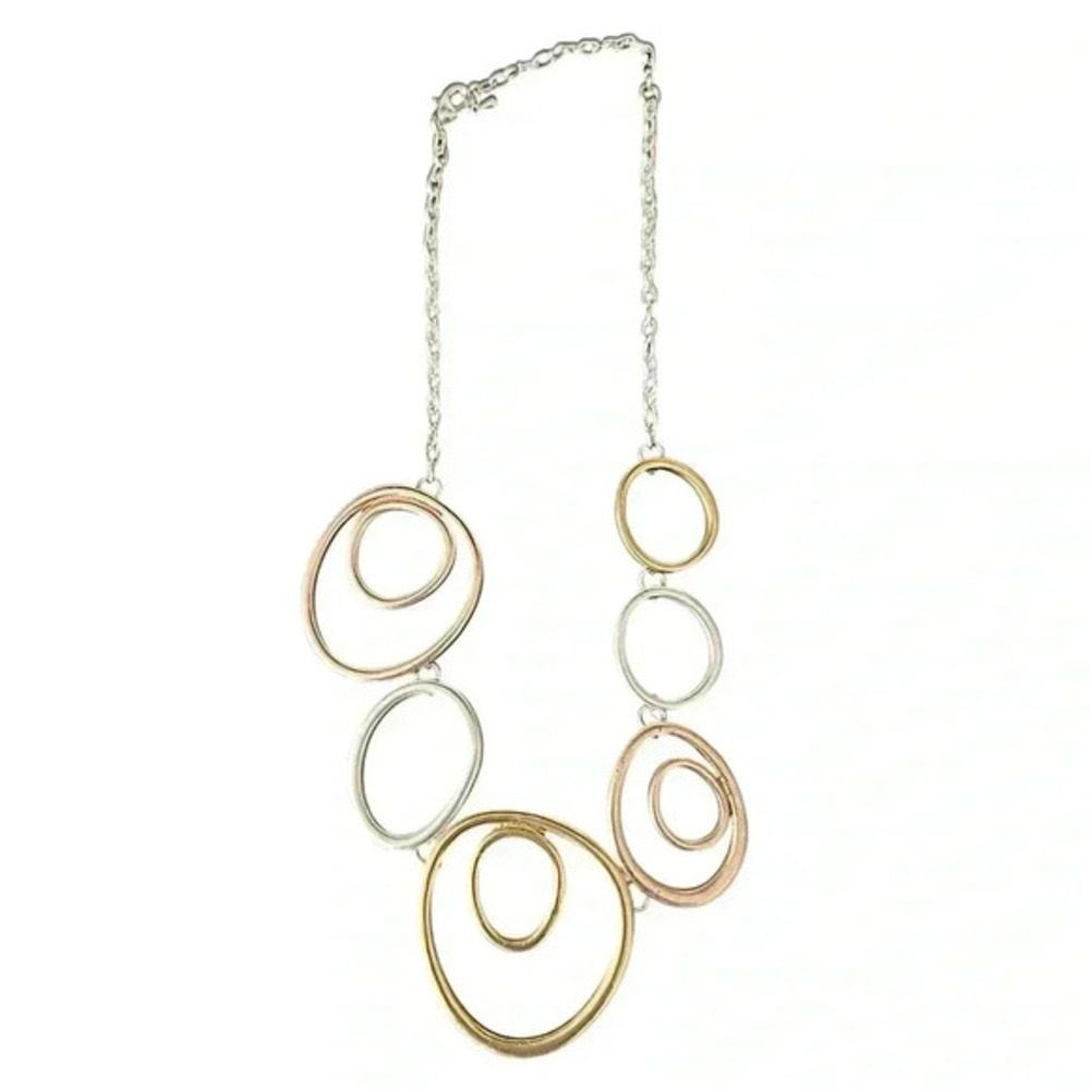 UNIQUE SILVER GOLD AND ROSE GOLD NECKLACE